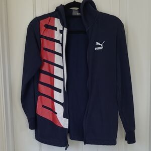 Puma Dark Blue Hoodie with Bold Red and White Design